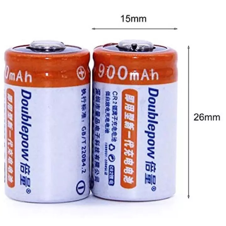 Bộ 02 Pin Sạc Cr2 3V Doublepow Dung Lượng Cao 900mAh Kèm Bộ Sạc Thông Minh DP-K06 Có Đèn LED Sạc Cho Cả Pin CR123A/CR2 A