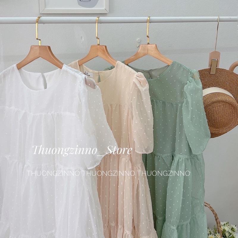 [Ảnh thật/Video]Đầm babydoll White dáng dài  ba tầng hạt nổi chất voan tơ đẹp nhẹ nhàng Váy lụa Hàn