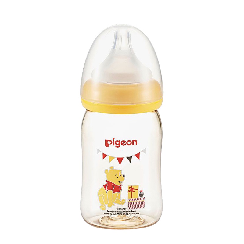 Bình sữa Pigeon PPSU Plus Cổ Rộng Pooh 160ml (S)/240ml (M) Kèm Núm Vú Size S/M