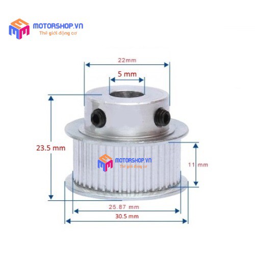 MTS Puly Bánh Răng Nhôm MXL40 40 Răng Bản Rộng Đai 11mm Trục 5mm