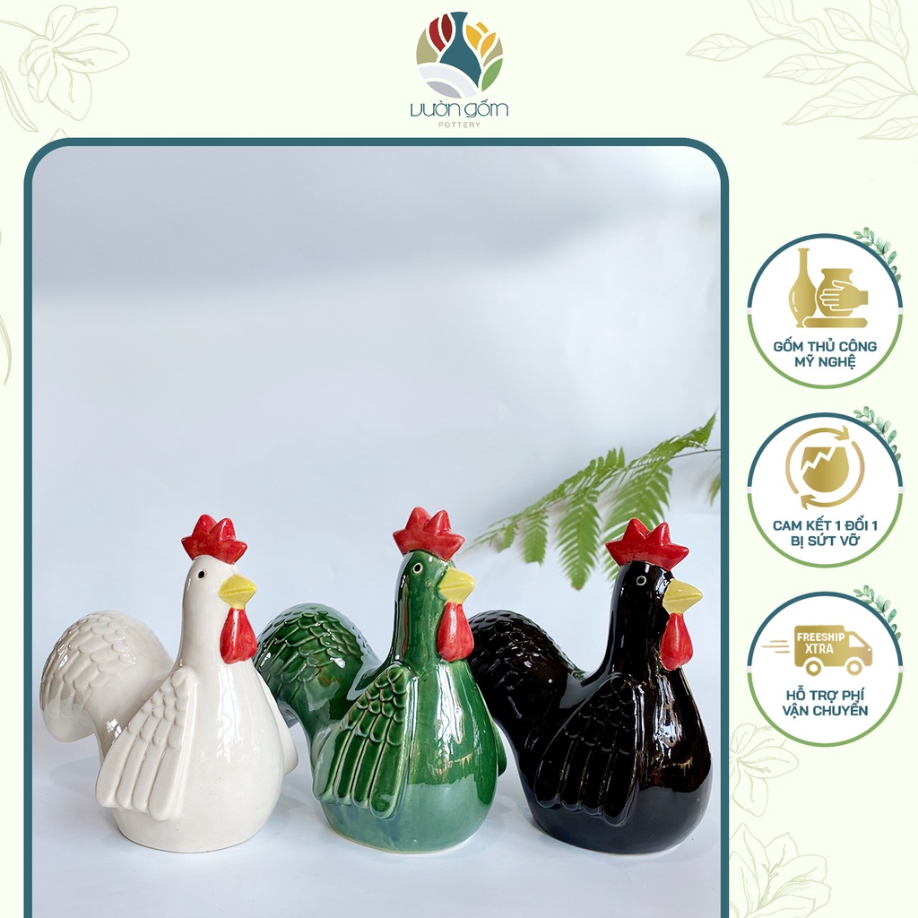 Tượng gốm sứ gà đại decor trang trí tiểu cảnh, sân vườn Vườn Gốm - The Garden