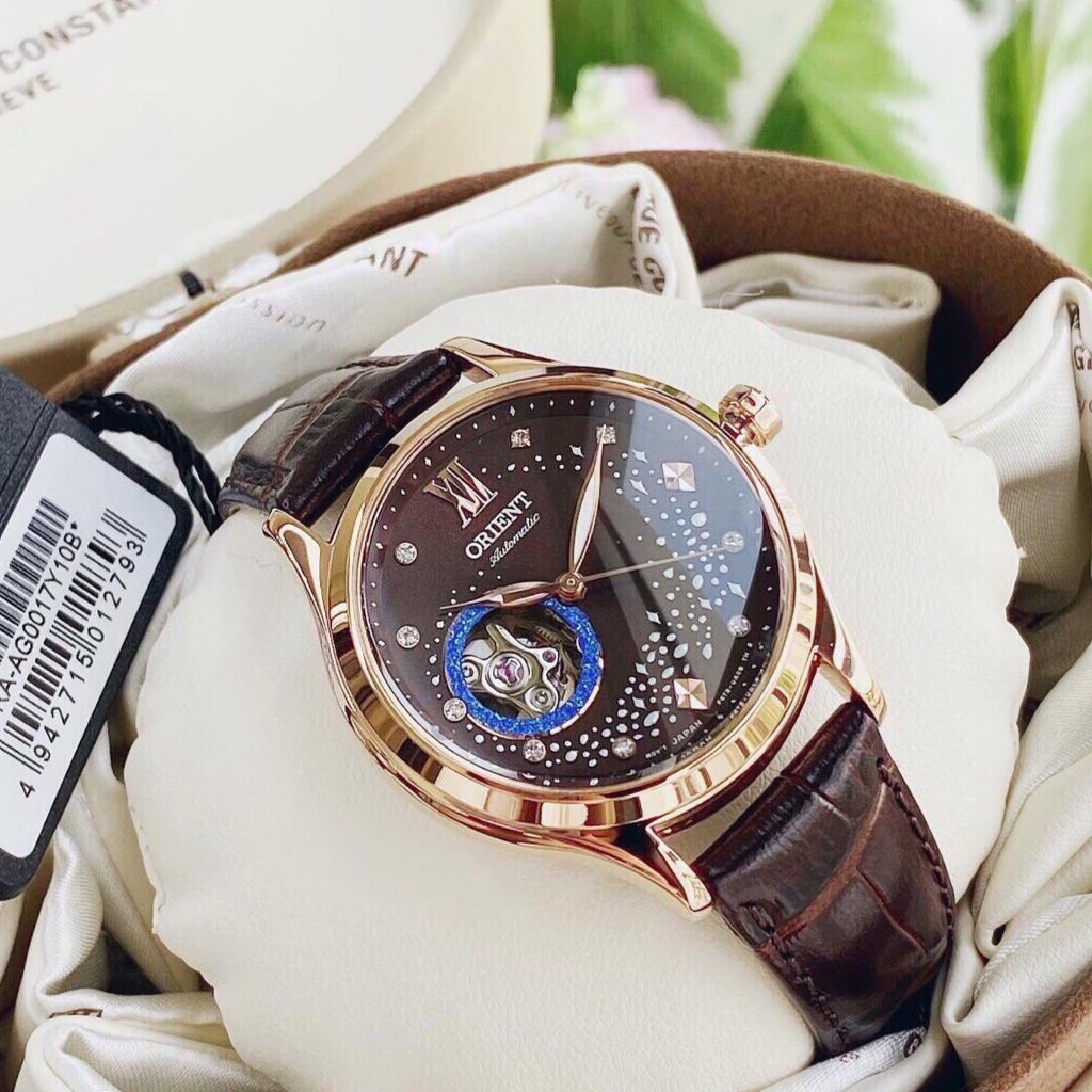 Đồng hồ Nữ Orient Automatic RA-AG0017Y10B Size 35mm,Mặt nâu,Hở tim-Máy cơ tự động-Dây da nâu cao cấp