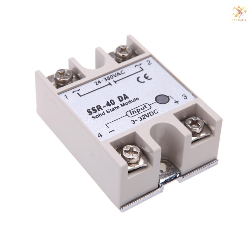 E&T 24V-380V 40A SSR-40 DA Solid State Relay Module for PID Temperature Controller 3-32V DC To AC