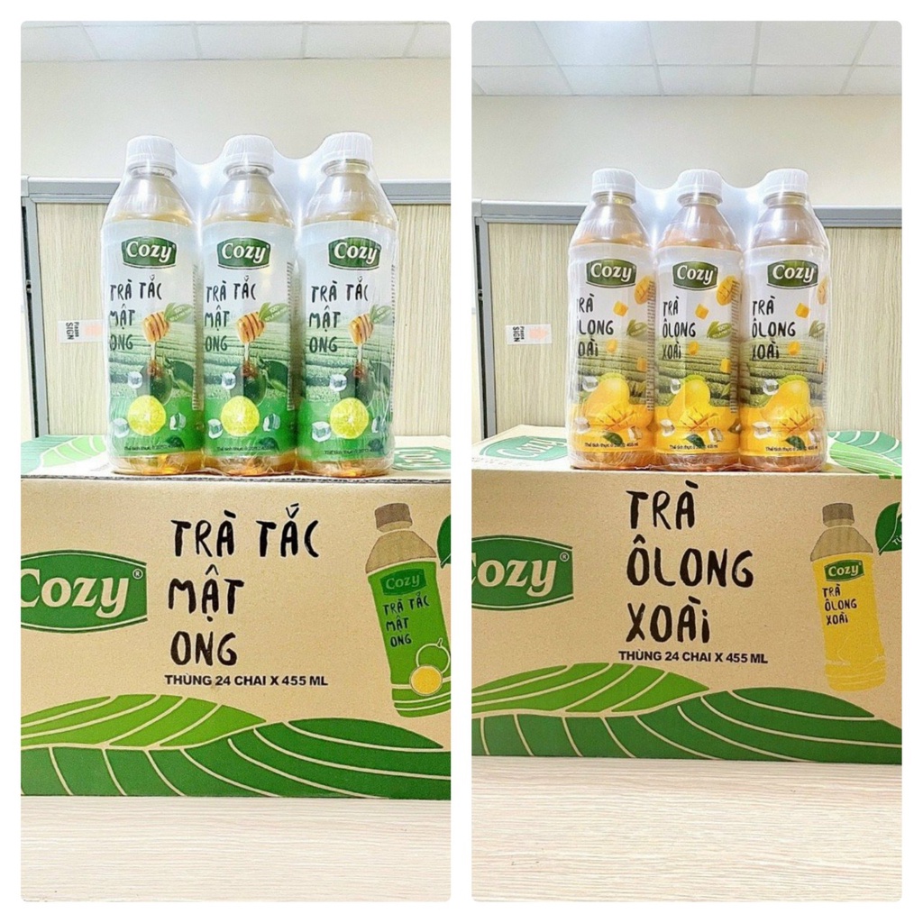 Thùng 24 chai trà hoa quả cozy tắc mật ong , đào sả , vải , ô long xoài