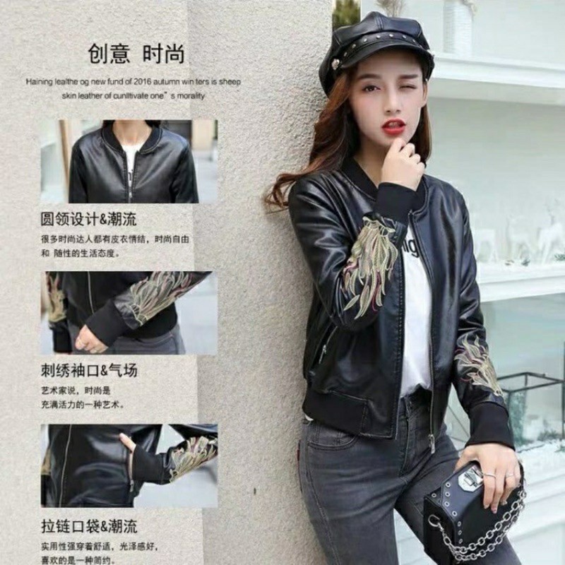 (minqate) Áo Da Thêu Hàng Quảng Châu Cao Cấp Hàng Sịn (sẵn kho)