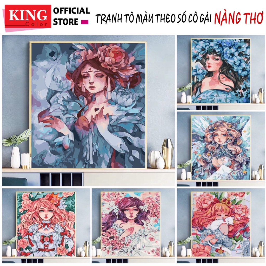 TRANH SƠN DẦU SỐ HÓA CÔ GÁI, CĂNG KHUNG SẴN - KT 40x50cm TRANH TỰ TÔ THEO SỐ KÈM THEO 1 KHĂN, 1 MÓC TREO