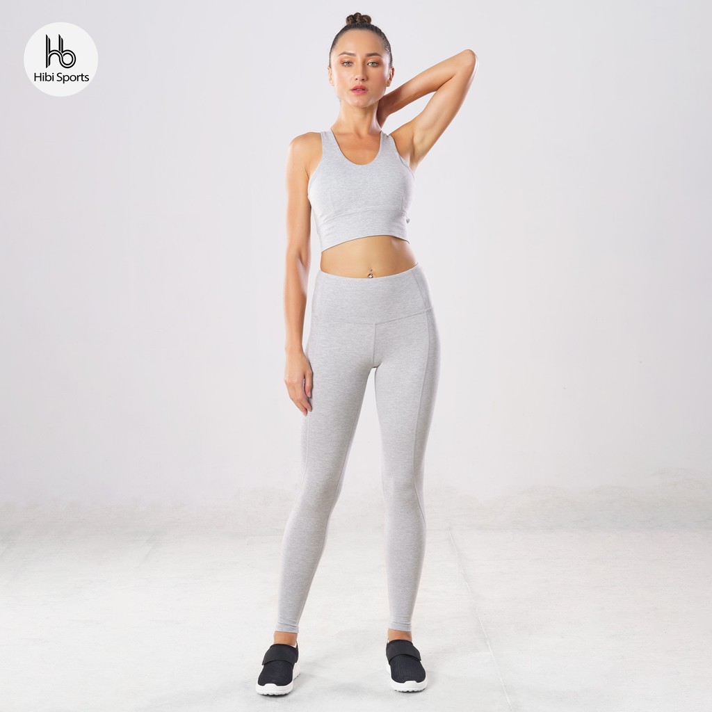 Set đồ tập yoga Hibi Sports H136, áo croptop ba lỗ 2 dây cổ tim, quần lưng cao, kèm mút nâng ngực