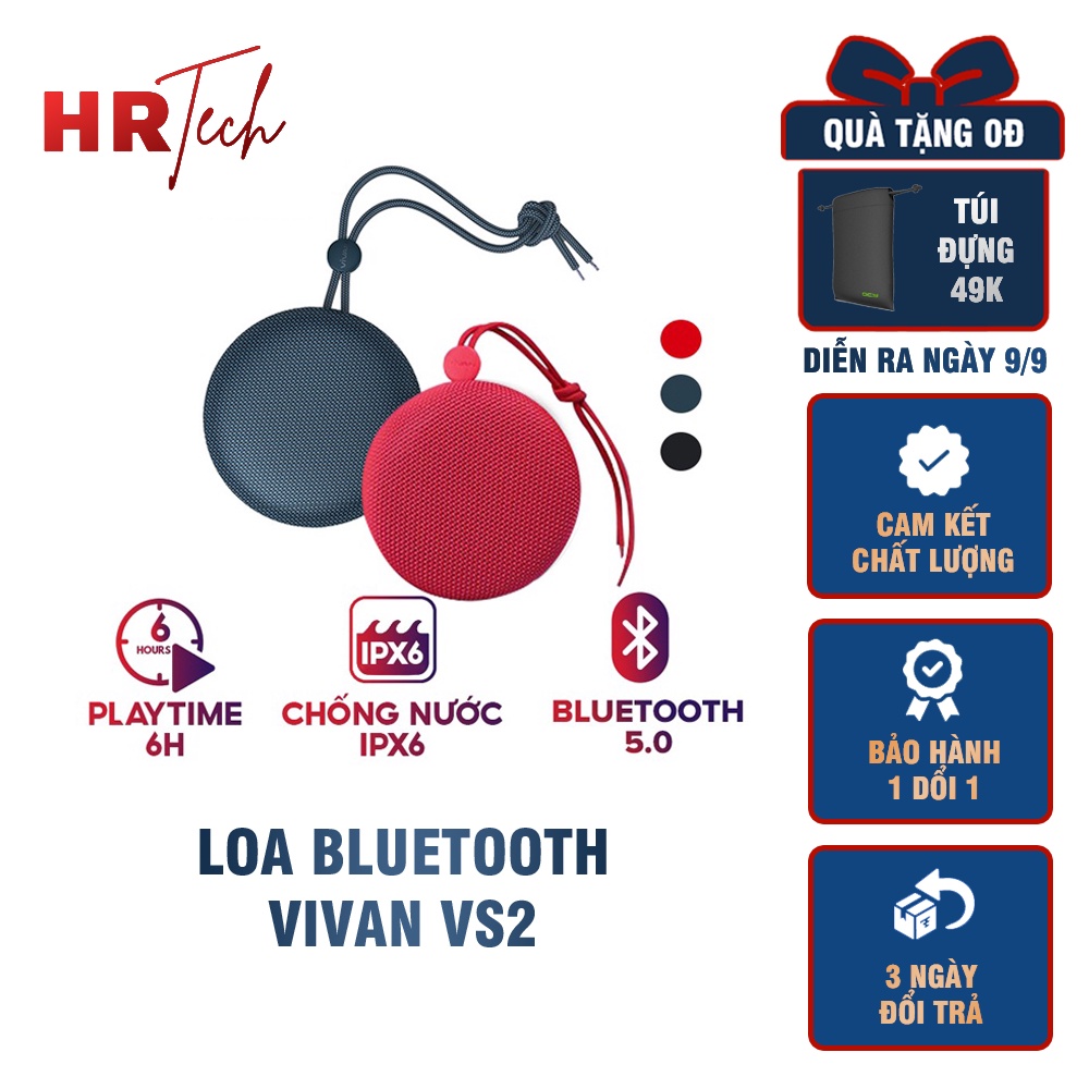 Loa Bluetooth Mini VIVAN VS2 5W Pin Dài 6H Chống Nước IPX6 Hỗ Trợ Thẻ Nhớ