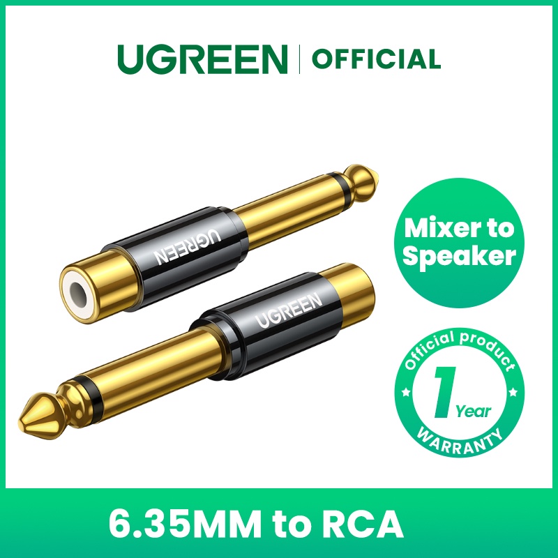 Đầu chuyển đổi UGREEN cổng RCA sang giắc 6.5mm 6.35mm 1/4 bằng đồng nguyên chất mạ vàng cao cấp tiện lợi