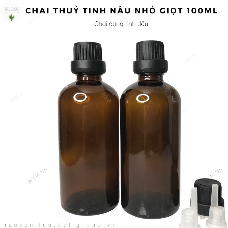 Chai thuỷ tinh đựng tinh dầu 100ML  - nắp đen, nút nhỏ giọt