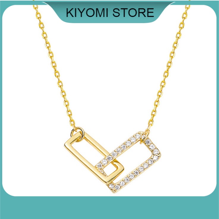 Dây Chuyền Mạ Bạc 925 Mặt Hình Vuông Đính Đá Sang Trọng Thời Trang Cho Nữ KIYOMI STORE