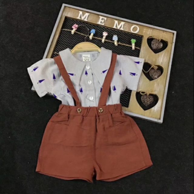 Set yếm kèm áo sơ mi cute cho bé