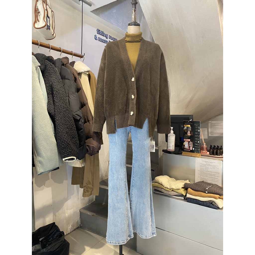 119588 - 2220368021 áo cardigan cổ tim 3 khuy, lông dày