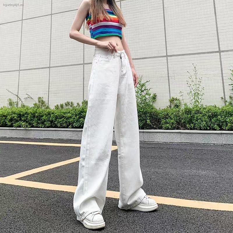 Quần Jeans Nữ Ống Rộng Lưng Cao Màu Trắng Thời Trang Mùa Xuân 2021