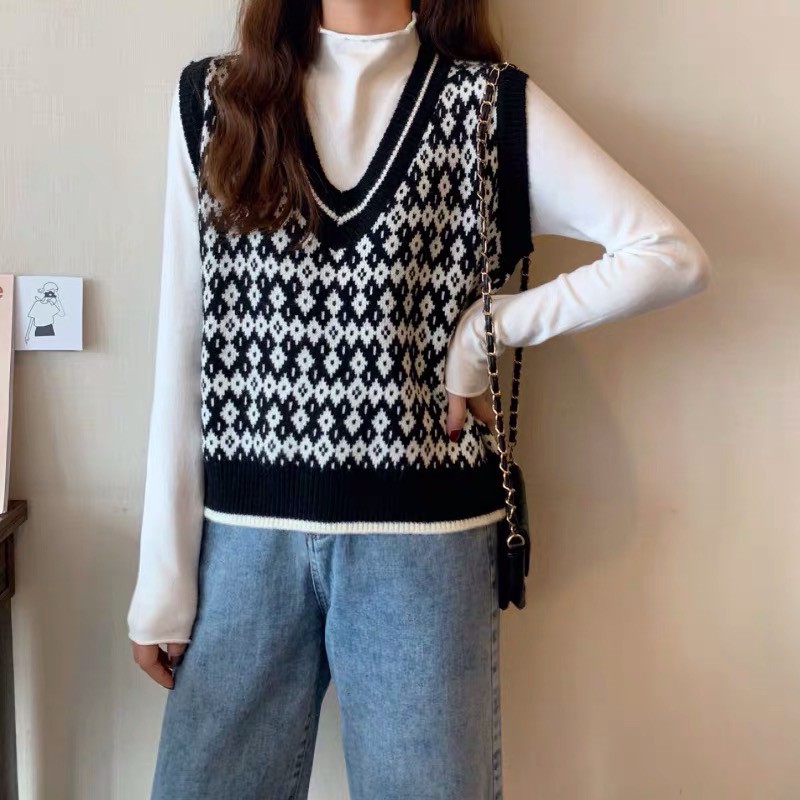 Áo len gile nữ thổ cẩm cổ tim ulzzang hàn quốc vintage giá rẻ JUMSOX –TS-JS0041 | WebRaoVat - webraovat.net.vn