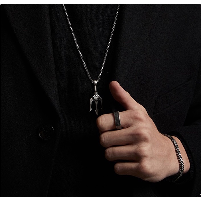 Vòng cổ nam dây chuyền màu bạc nam nữ unisex Loki Accessories Titan đẹp phụ kiện thời trang - Vòng cổ Aquaman Trident
