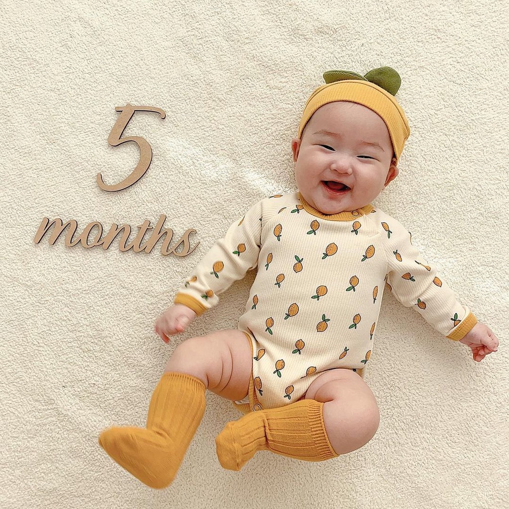 Set Mũ + Áo Liền Quần Tay Dài Hình Quả Chanh Thời Trang Cho Cho Bé