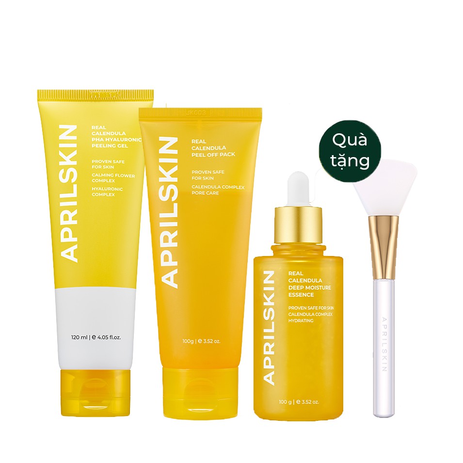 Set 3 Bước Peel &amp; Mịn Da Hoa Cúc Aprilskin (Gel tẩy da chết+ Mặt nạ lột + Tinh chất hoa cúc) + quà Cọ Jelly.