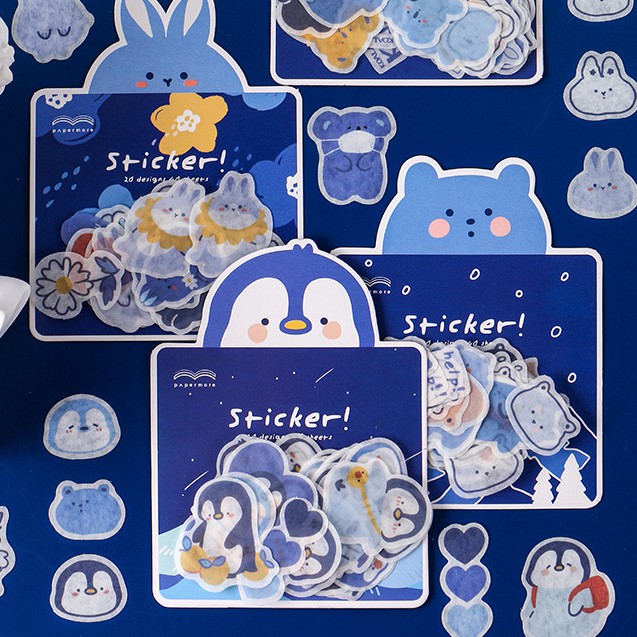 &lt;Ảnh Thật Shop Chụp&gt; Set 40 Sticker Hình Dán Giấy Nhám Blue Hình Cute Trang Trí Sổ Tay Mohamm, Điện Thoại Vở Teeci662