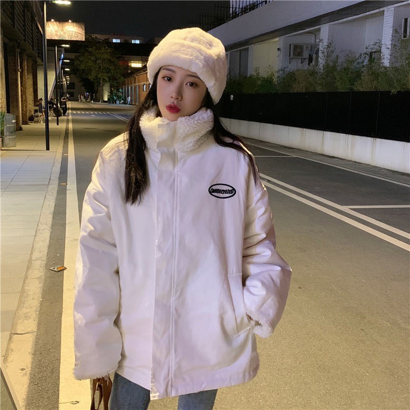 Áo Khoác Cotton Độn Lông Cừu Dáng Rộng Thời Trang Thu Đông 2020 Cho Nữ
