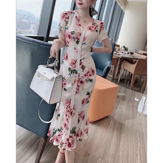 Đầm c.a.t.i họa tiết hoa hồng - hàng xuất dư 100%