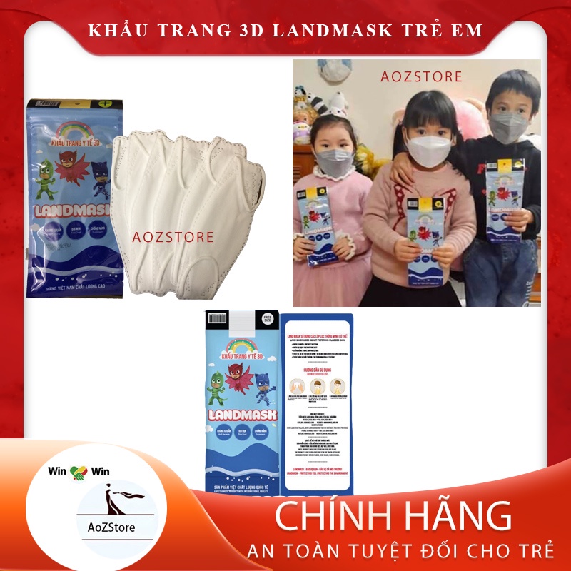 Khẩu trang trẻ em 3D Land Mask KF94 cho bé 4 lớp kháng khuẩn gói 6 cái tuyệt đối an toàn