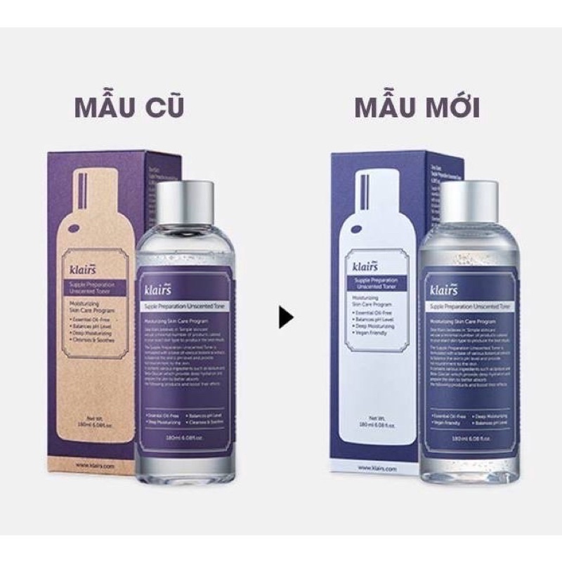 Nước hoa hồng Dưỡng Ẩm Da Không Mùi Klairs Supple Preparation Unscented Toner 180ml