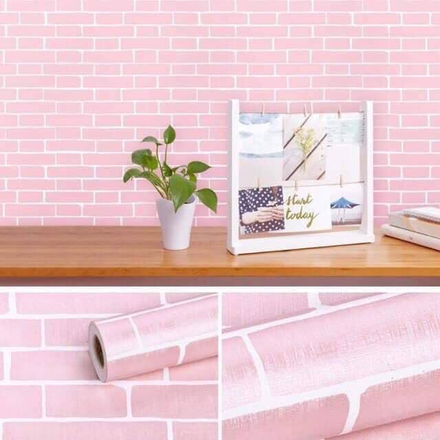 [Xả] 10m Giấy dán tường giả gạch hồng có sẵn keo bóc dán khổ 45cm giá rẻ nhiều mẫu trang trí phòng, cửa hàng sang trọng.