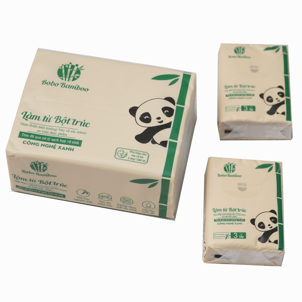 [Mã FMCGM3 - 10% đơn 150K] Combo 6 gói giấy rút + 10 gói giấy bỏ túi làm từ bột trúc siêu dai Bobo Bamboo