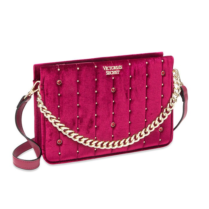 Túi đeo Victoria's Secret Velvet Stud 24/7 Crossbody, Red