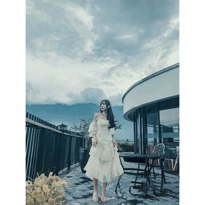 [Ảnh + Clip thật] ĐẦM VÁY MAXI TRẮNG TẦNG TRỄ VAI BOHO VINTAGE BOHEMIAN XINH NHƯ CÔNG CHÚA | BigBuy360 - bigbuy360.vn