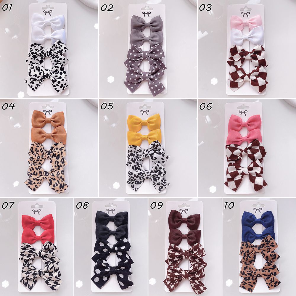 KIDSBOWS Set 4 Kẹp Tóc Nơ In Họa Tiết Da Báo Dễ Thương Cho Bé Gái