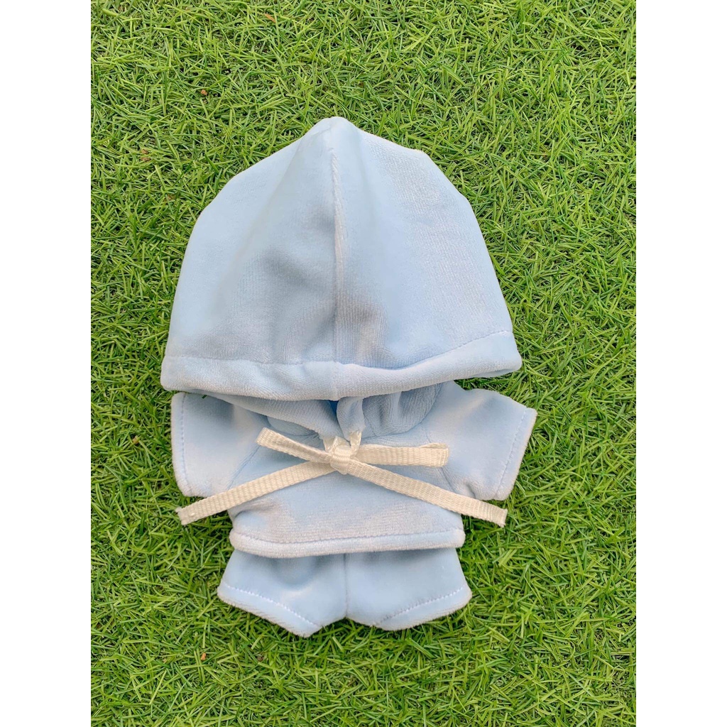 Bộ hoodie quần nhung màu xanh dương pastel cho doll 10cm 15cm 20cm