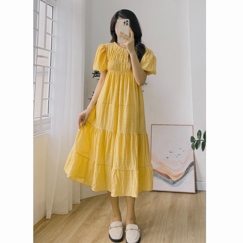 Đầm Maxi Tay Bồng Form Rộng Nhiều Màu Chất Bèo Nhún, Labibi