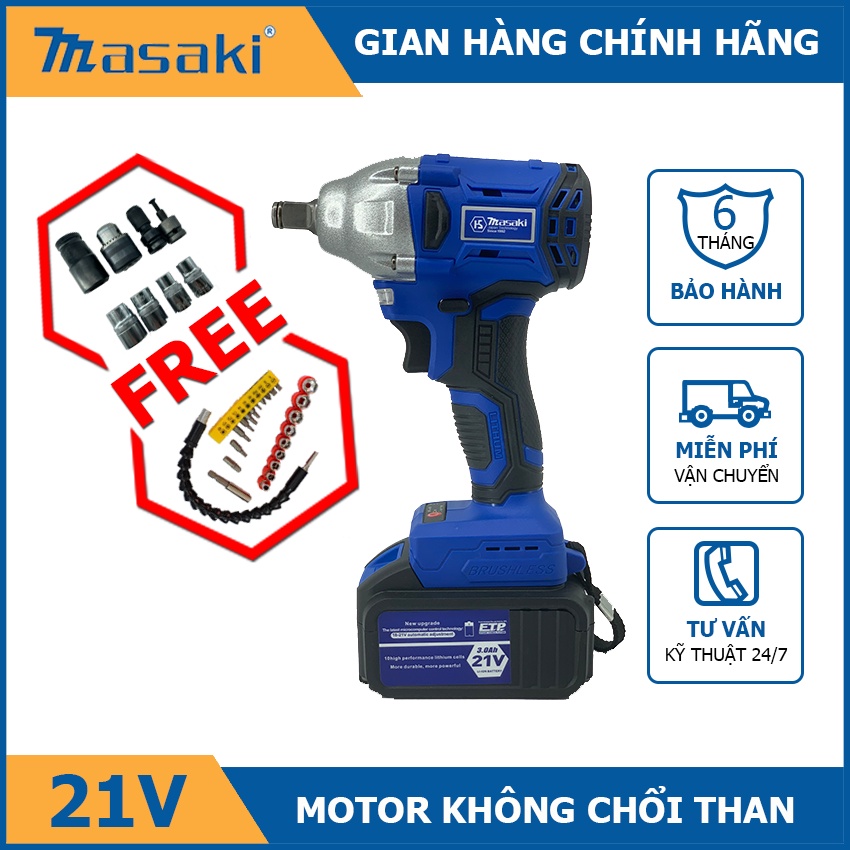 Máy Siết Bulong Pin Cầm Tay MASAKI - MSK 350, 21V, Siêu Bền, Lõi Đồng, Lực Siết Mạnh - TẶNG BỘ PHỤ KIỆN