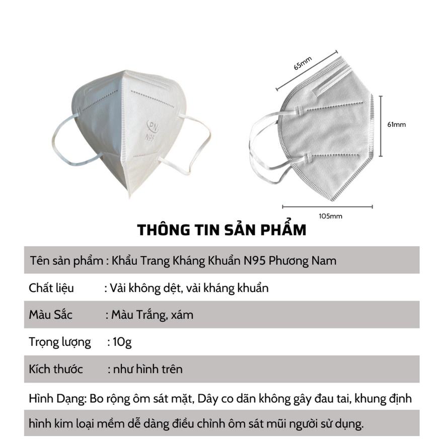 Khẩu trang N95 6 lớp kháng khuẩn chính hãng Phương Nam (Hộp 10 cái)