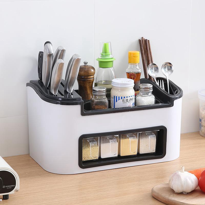 Kệ Đựng Gia Vị Nhà Bếp Có Khe Cắm Dao, Ống Đựng Đũa Muỗng 7678