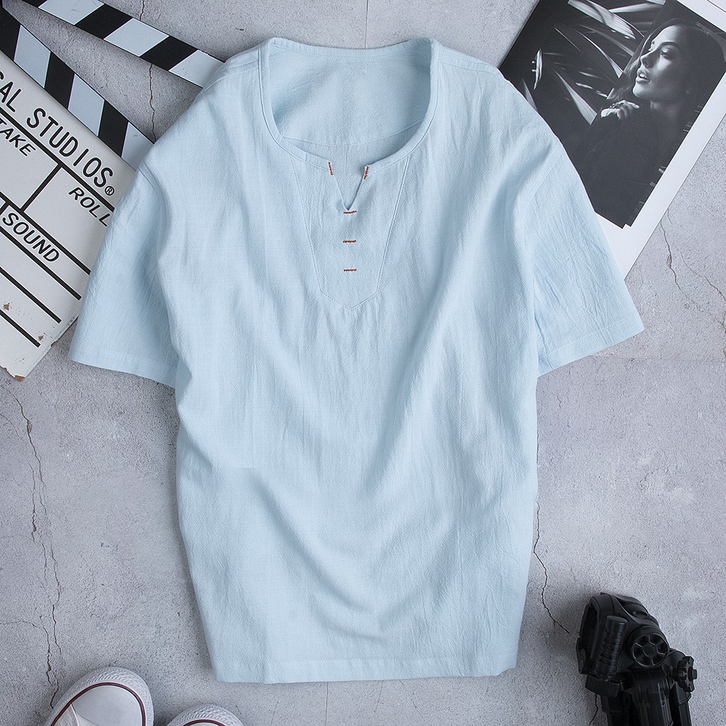 Áo nam cộc tay cổ V Vải Đũi (Linen) Cao Cấp R.Menswear | BigBuy360 - bigbuy360.vn