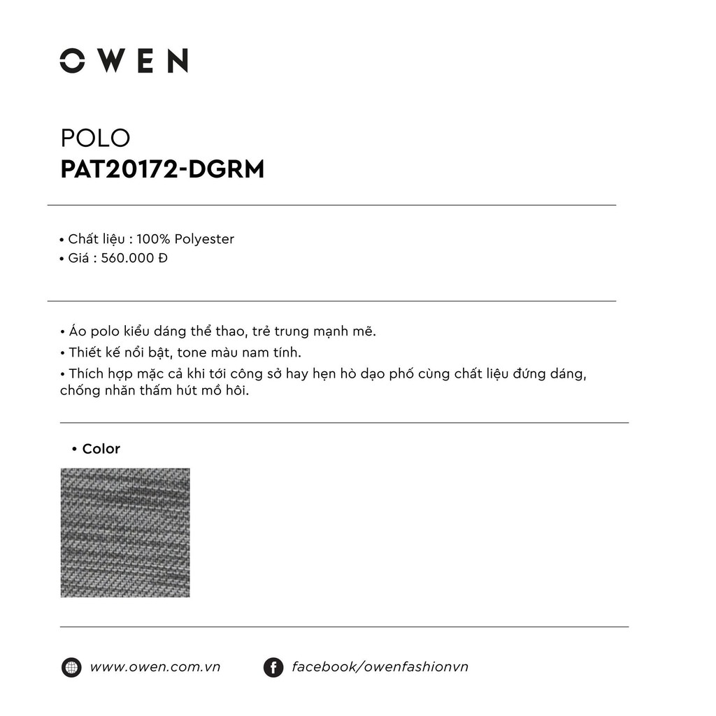 [SIZE S] OWEN - Áo Polo ngắn tay Owen chất thun lạnh  - Áo thun có cổ Owen 20172