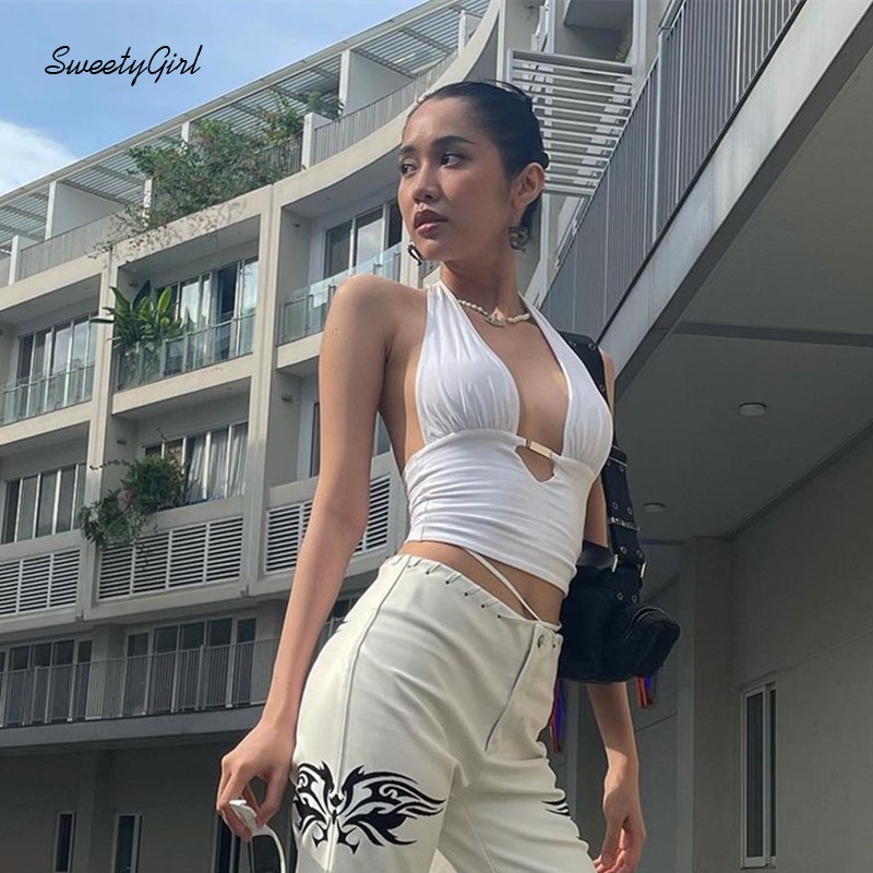 Áo Tank Top Cổ Chữ V Hở Lưng Màu Trơn Thời Trang Quyến Rũ Cho Nữ