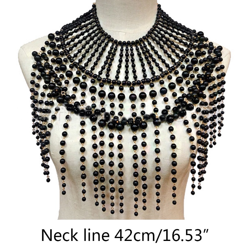 Vòng Cổ Choker Dây Xích Tua Rua Xỏ Hạt Ngọc Trai Giả
