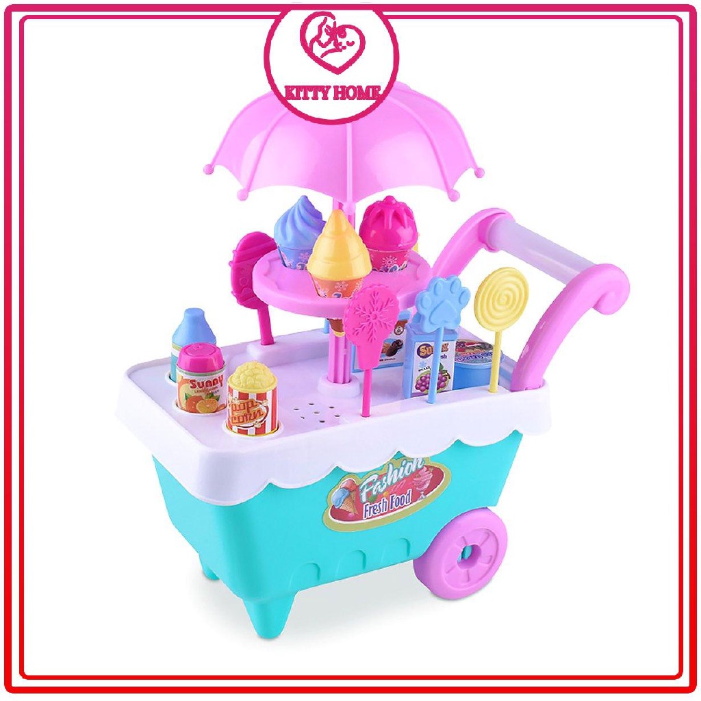Bộ Đồ Chơi Xe Đẩy Bán Kem 16 Món Vui Nhộn Cho Bé Gái Bé Trai