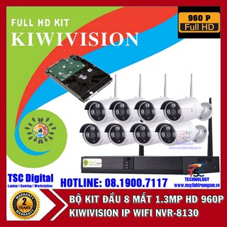 Bộ camera kiwivision nvr8130 wifi nvr kit 8 mắt camera thân ống 1.3m hd 960p | kèm ổ cứng 500gb lưu trữ lên đến 45 ngày