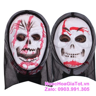 Mặt nạ trắng đỏ máu đầu lâu ma phụ kiện trang trí hóa trang Halloween 2020