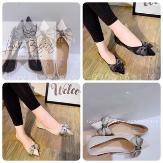 GIÀY BÚP BÊ NỮ LOVIIEBASICS THỜI TRANG - GIÀY BỆT NỮ MŨI NHỌN NƠ HOA VÔN ĐẾ DẺO B210113