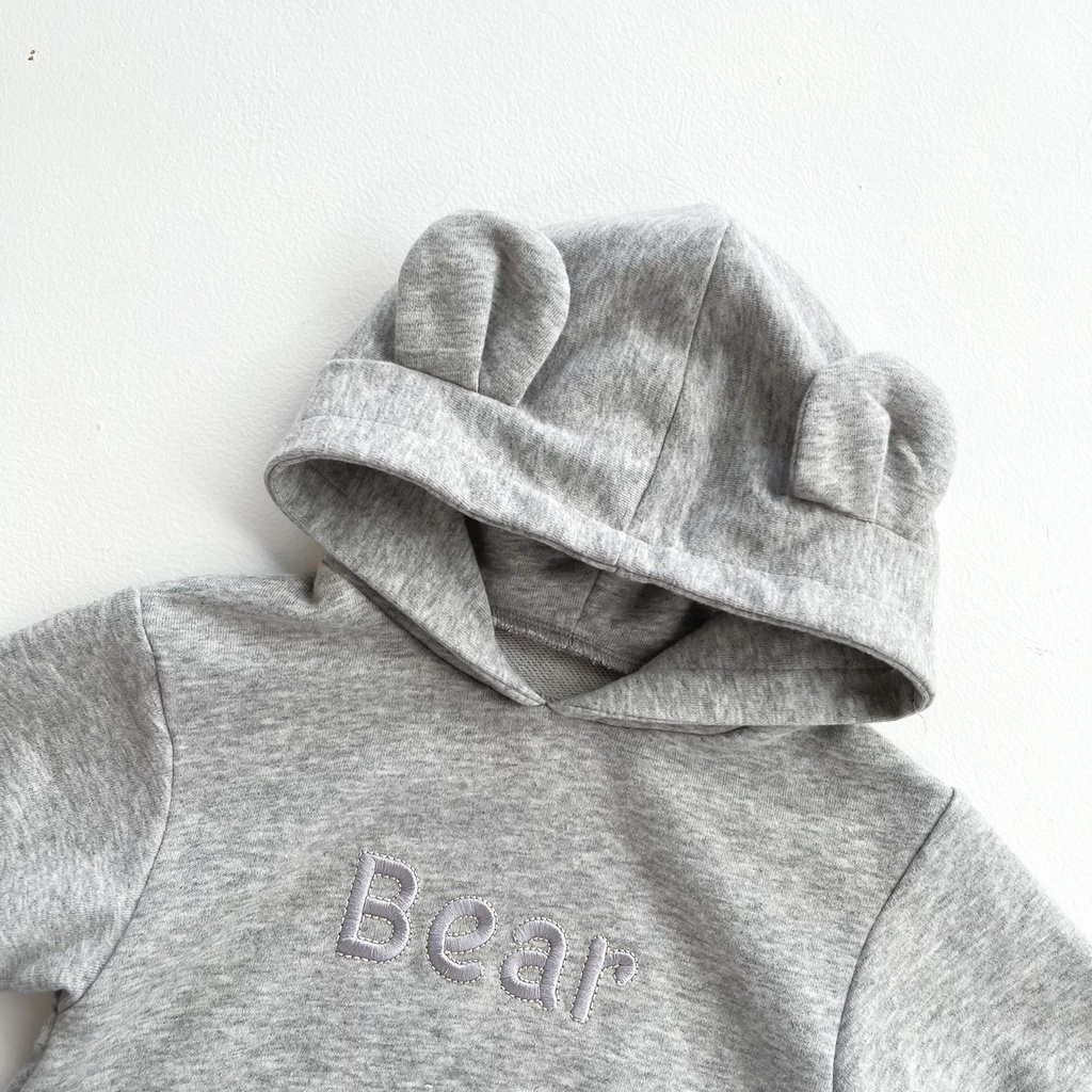 Áo liền quần dài tay có mũ trùm đầu thiết kế kiểu tai gấu hoạt hình dành cho trẻ em