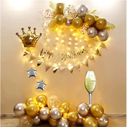 SET BONG BÓNG HAPPY BIRTHDAY VÀNG GOLD ĐEN PHỤ KIỆN TRANG TRÍ SINH NHẬT