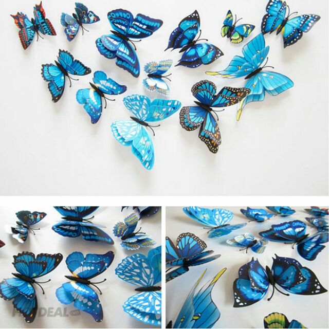Bộ bướm 12 con 3D (bướm cánh hai tầng)