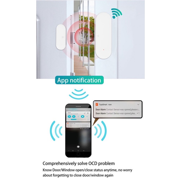 Bộ cảm biến đóng mở cửa wifi thông minh hỗ trợ Tuya/ Alexa Google