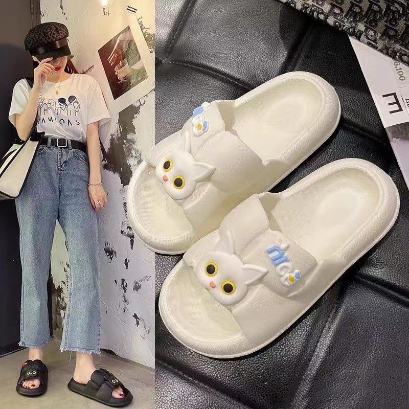 JY300-D18 MÈO DÁN Dép bánh mì đúc liền đế chẻ mềm mại êm chân kèm hình dán hoạt hình MẶT MÈO